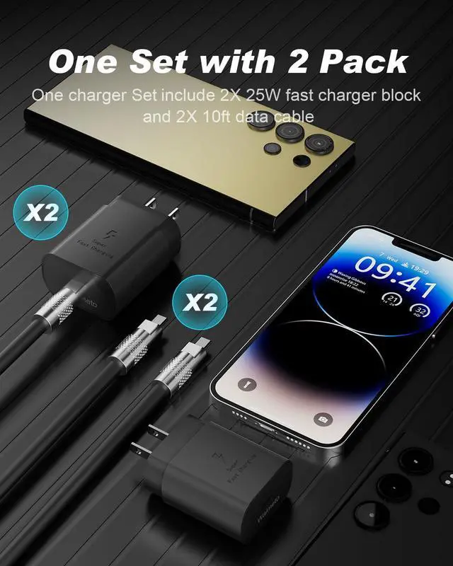 Alt view image 7 of 7 - KEHIPI 2Pack 25W USB C Charger Block,Compatible with Samsung Super Fast Type C Charger with 10FT Fast Charger USB C Cord for iPhone 15/16/Android Phone/Samsung Galaxy Ultra/S24/S23/S22 Ultra/S21+