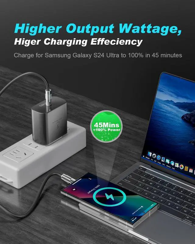 Alt view image 3 of 7 - KEHIPI 45W Type C Fast Charger, Super Fast Charger with 10ft Type C to C Long Charging Cable for Samsung Galaxy S24 Ultra/S24/S23/S22 Ultra/S22+/S22 Plus/S21+/Note 20/Note10+, Tab S9/S8