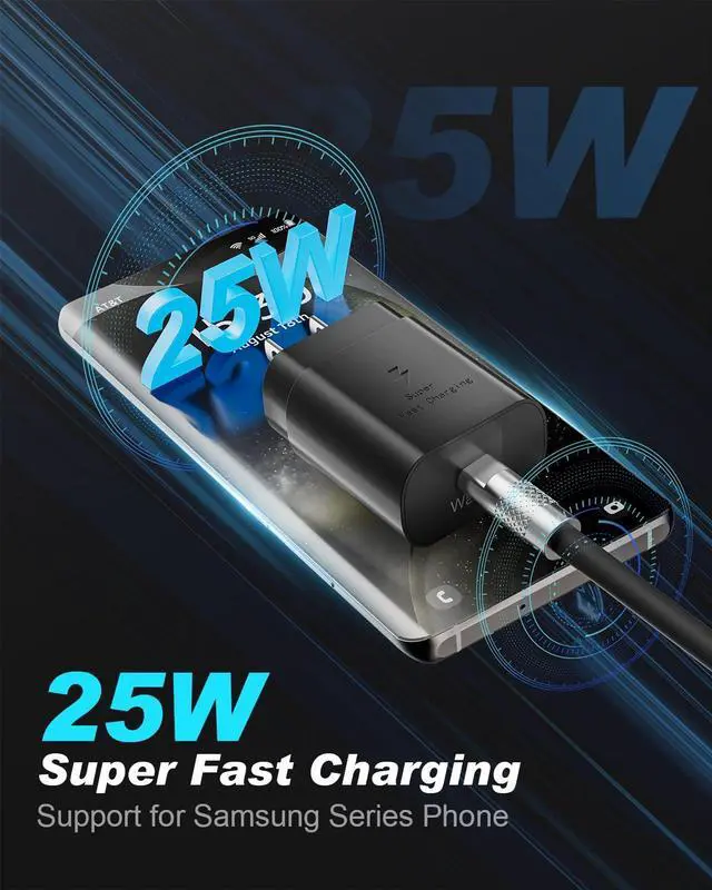 Alt view image 2 of 7 - KEHIPI 25W Compatible with Samsung Super Fast Charger USB C Android Phone Charging Adapter with 10FT Cable Cord for Samsung Galaxy S24 Ultra/S24/S23/S22 Ultra/S22+/S22 Plus/S21+/Note 20/Note10+