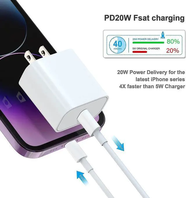 Alt view image 2 of 7 - KEHIPI Charger for iPhone 14 Fast Charging, 3Pack USB C Wall Charger Block with 6FT Long Charging Cord Cable for iPhone 14 Charger/14 Pro Max/13/13 Pro Max/12/12 Pro Max/11/XR/XS/X and More