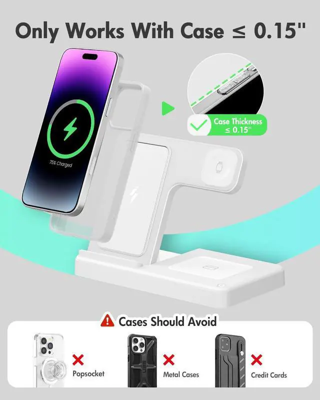 Alt view image 3 of 7 - KEHIPI Wireless Charger Charging Station: 3 in 1 Charger Stand for Apple Multiple Devices Product for iPhone 16 15 14 Pro Max 13 12 11 for Watch 10 9 8 7 6 5 4 3 2 SE & Ultra for Airpods 4 3 2 Pro