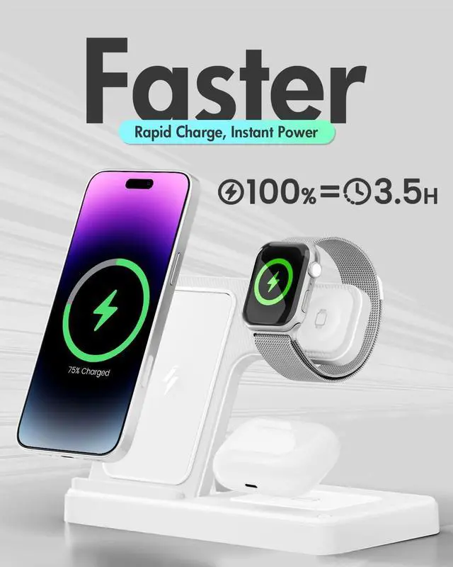 Alt view image 5 of 7 - KEHIPI Wireless Charger Charging Station: 3 in 1 Charger Stand for Apple Multiple Devices Product for iPhone 16 15 14 Pro Max 13 12 11 for Watch 10 9 8 7 6 5 4 3 2 SE & Ultra for Airpods 4 3 2 Pro