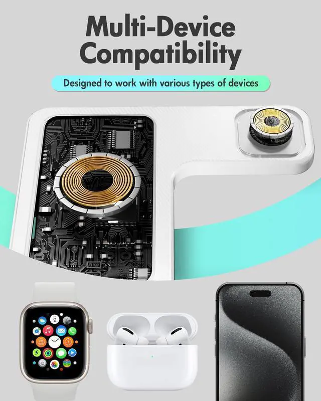 Alt view image 7 of 7 - KEHIPI Wireless Charger Charging Station: 3 in 1 Charger Stand for Apple Multiple Devices Product for iPhone 16 15 14 Pro Max 13 12 11 for Watch 10 9 8 7 6 5 4 3 2 SE & Ultra for Airpods 4 3 2 Pro
