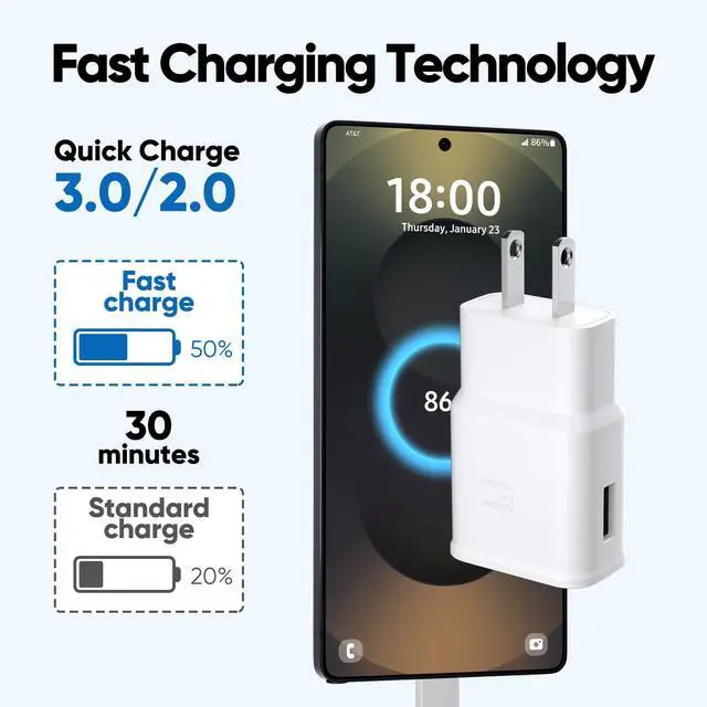 Alt view image 2 of 7 - KEHIPI Fast Charger Samsung, Type C Android Phone Charger with 6.6 FT C Type Fast Charging Cable for Samsung Galaxy S10/S9/S8/S10e/S10+/S8+/S9+/Note 8 9 10 20/S22/S21/S21+/S21 Ultra/ S20-White