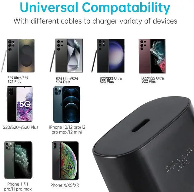 Alt view image 3 of 7 - S25 S24 Ultra Charger 25W Super Fast USB C Charger Block & 10FT Android Phone Type C Charger Cable Cord for Samsung Galaxy S24 Ultra/S24+/S24/S23 Ultra/S23/S22 Ultra/S22/S21/S20 /Note10 20
