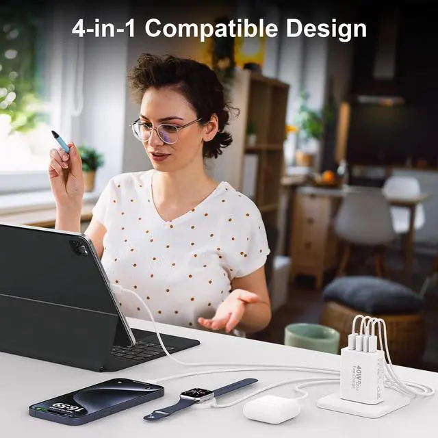 Alt view image 7 of 7 - KEHIPI 40W USB C Charger Block for iPhone17/17 Pro/17 Pro Max/Air/16/16 Pro/16 Pro Max/16 Plus/15/15 Pro Max/14 13 12 11 Pro Max XS XR X,4-Port PD+QC Multiport Power Adapter Type C Fast Charging Brick
