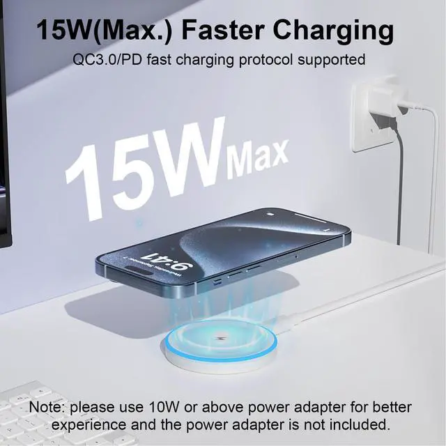 Alt view image 2 of 7 - KEHIPI MagSafe Charger 15W Magnetic Wireless Charger Fast Charging Pad Compatible with iPhone 17/16/15/14/13/12 Series & AirPods 3/2/Pro Magnetic MagSafe Charging Pad with Dual Ports