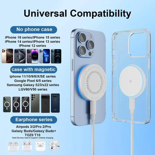 Alt view image 7 of 7 - KEHIPI MagSafe Charger 15W Magnetic Wireless Charger Fast Charging Pad Compatible with iPhone 17/16/15/14/13/12 Series & AirPods 3/2/Pro Magnetic MagSafe Charging Pad with Dual Ports