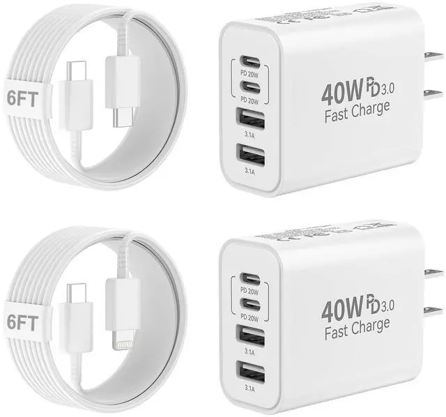 Main image of KEHIPI 40W USB C Charger Block,4-Port Type C Fast Charging Block Dual PD&QC Wall Plug Power Adapter with USB C to C Charging Cables for iPhone 15/15 Pro/ 15 Pro Max/14/13/12, Samsung Galaxy S24 Series