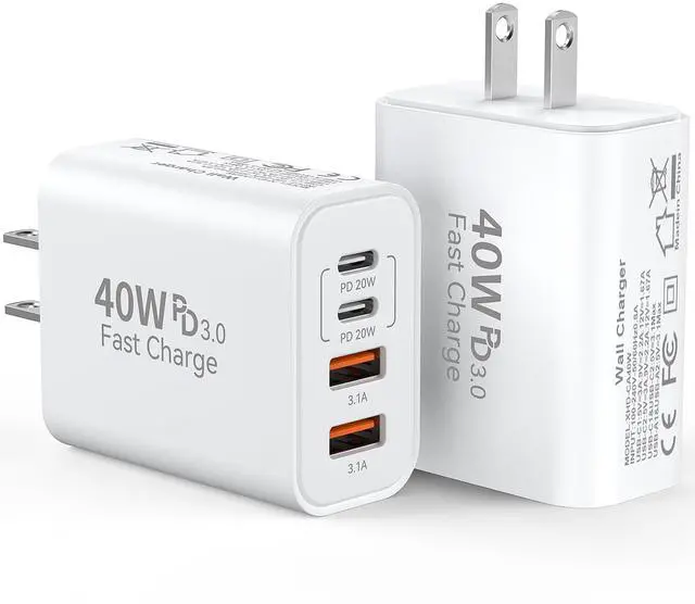 Main image of KEHIPI USB C Fast Charger Block,40W 4Port iPhone 17 Type C Charger Fast Charging Block PD Power Adapter+QC3.0 USB A Wall Charger Plug Type C Brick for iPhone 17/16/15/14/13Pro Max/iPhone Samsung,2Pack