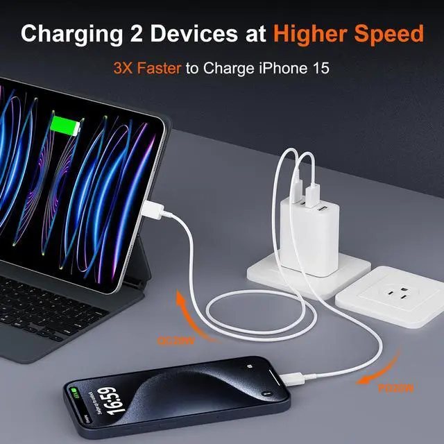 Alt view image 5 of 6 - KEHIPI 40W USB C Charger Block,4-Port Type C Fast Charging Block Dual PD&QC Wall Plug Power Adapter with USB C to C Charging Cables for iPhone 15/15 Pro/ 15 Pro Max/14/13/12, Samsung Galaxy S24 Series
