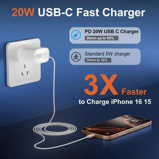 Alt view image 3 of 6 - KEHIPI iPhone 17 16 Charger Fast Charging, 20W iPhone 17 16 Pro Max USB C Fast Charger Block with 10FT Long Type C Fast Charging Cable for iPhone 17/17 Pro Max/iPhone Air/16 Pro Max/15/iPad, Samsung