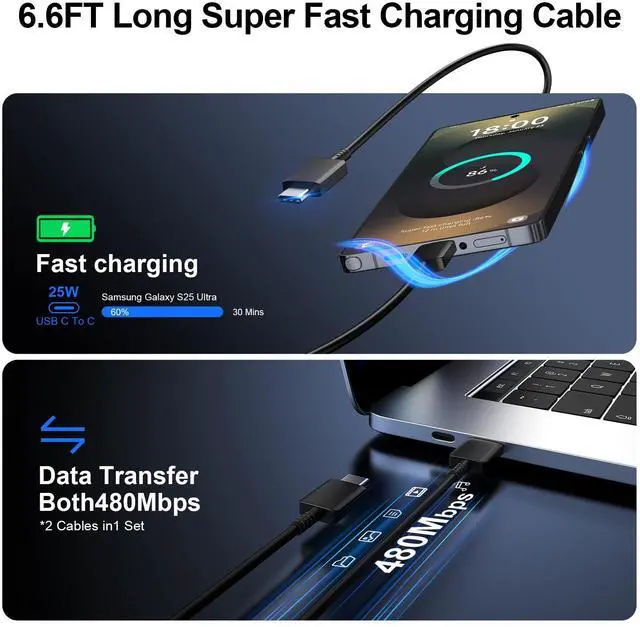 Alt view image 5 of 6 - KEHIPISuper Fast Charger Type C, 25W USB C Wall Charger Fast Charging for Samsung Galaxy S25 Ultra/S25/S25+/S24+/S24 Ultra/S24+/S23 Ultra/S22 Ultra/S21 Ultra with 6.6FT Long Type C Charger Cable 2Pack