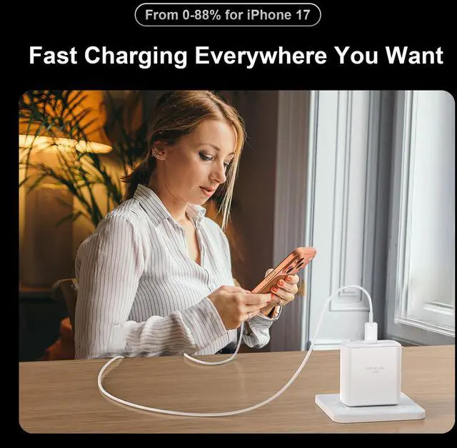 Alt view image 7 of 7 - KEHIPI iPhone 17 Pro Max Charger Fast Charging 45W USB C iPhone 16 17 Fast Charger Block with 10 FT Long Type C Charging Cable Cord for iPhone 17 Pro Max/17 Pro/iPhone Air/17/16//16 Pro Max/15/Samsung