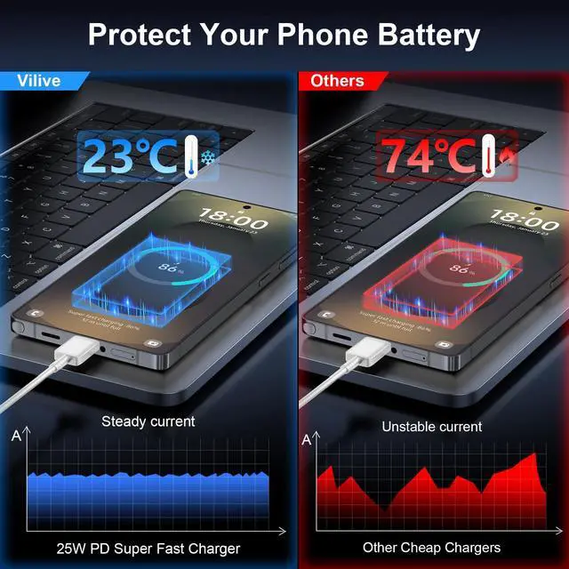 Alt view image 4 of 6 - KEHIPI Type C Charger Fast Charging for iPhone 17 16,25W USB C Super Fast Charger Block with 10FT Long C Fast Charging Cable for Galaxy S25/S24/S23/Plus/Ultra, iPhone 17/16/15/Pro/Pro Max/iPhone 2Pack