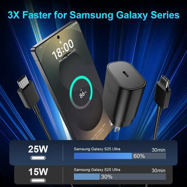 Alt view image 2 of 6 - KEHIPISuper Fast Charger Type C, 25W USB C Wall Charger Fast Charging for Samsung Galaxy S25 Ultra/S25/S25+/S24+/S24 Ultra/S24+/S23 Ultra/S22 Ultra/S21 Ultra with 6.6FT Long Type C Charger Cable 2Pack