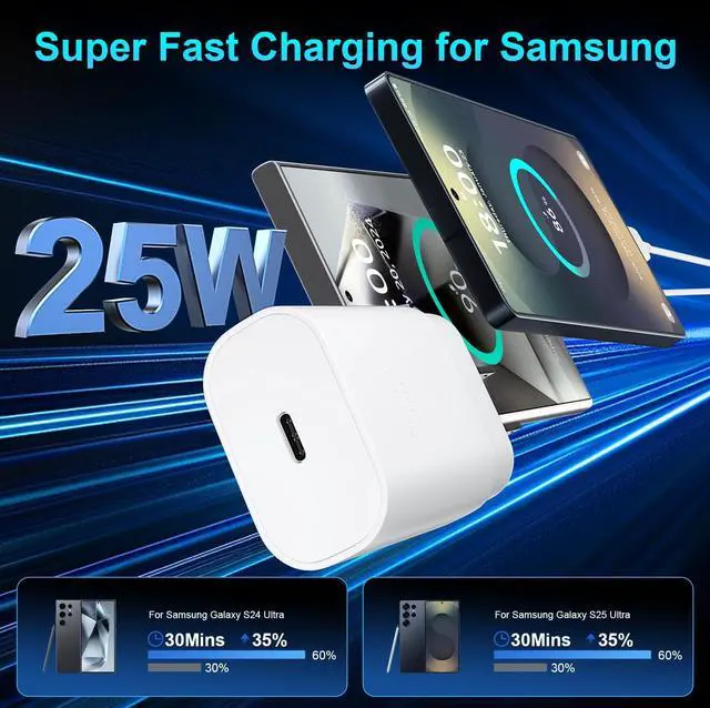 Alt view image 2 of 6 - KEHIPI Super Fast Charger Type C, 25W USB C Wall Charger Fast Charging for Samsung Galaxy S25 Ultra/S25/S25+/S24+/S24 Ultra/S24/S24+/S23 Ultra/S22 Ultra/S21 Ultra with 8FT Long Type C Charger 2Pack
