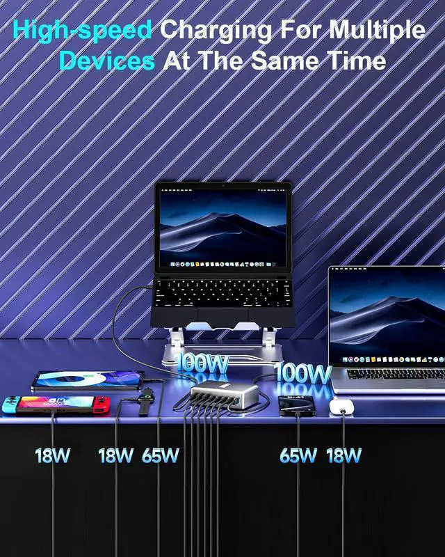 Alt view image 2 of 7 - KEHIPI 440W Fast USB C GAN Charger Block 8 Port Charging Station HUB Brick Dual PD PPS 100W Wall Charger Compatible with MacBook Pro/Air/All, iPad, iPhone 17/16/15/14/Pro Max, Android Devices etc