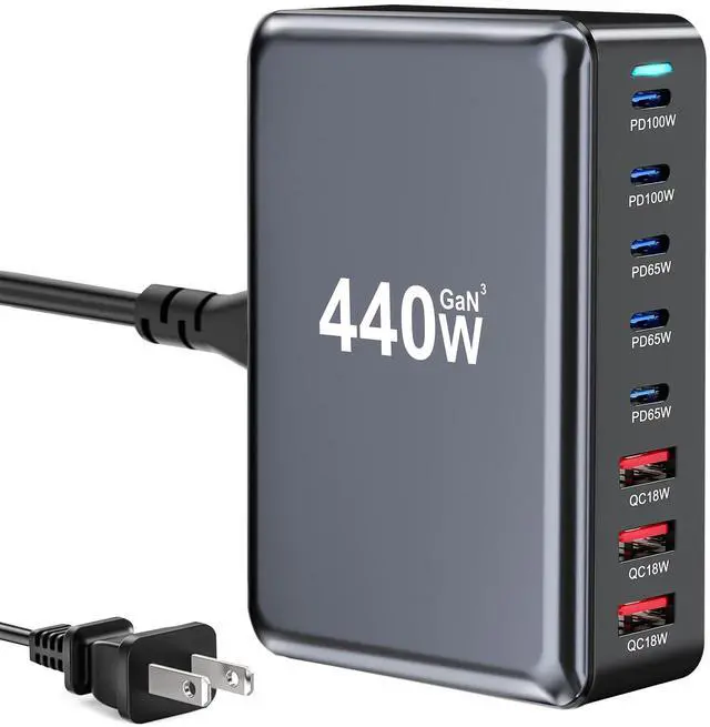 Main image of KEHIPI 440W Fast USB C GAN Charger Block 8 Port Charging Station HUB Brick Dual PD PPS 100W Wall Charger Compatible with MacBook Pro/Air/All, iPad, iPhone 17/16/15/14/Pro Max, Android Devices etc