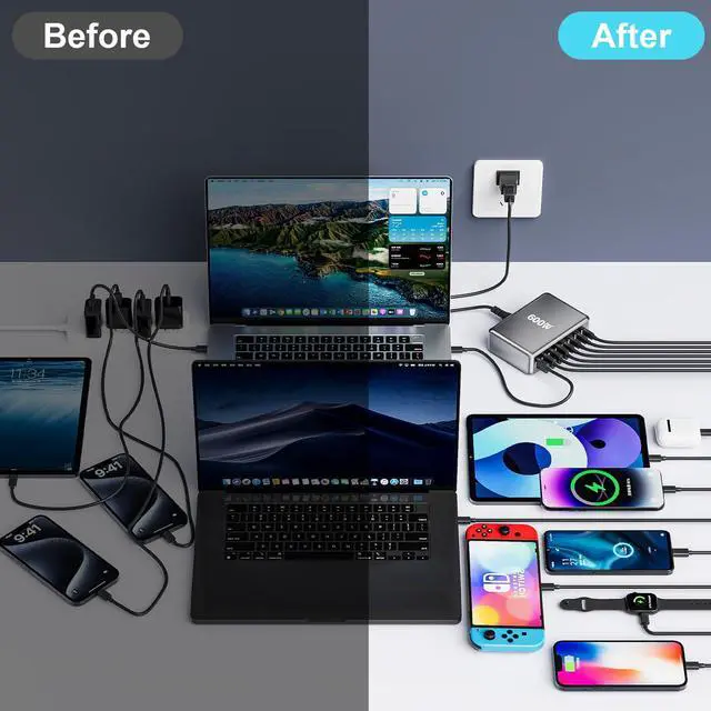 Alt view image 6 of 7 - KEHIPI 600W Fast USB C GaN Pro Charger Block,8 Port Charging Station,Dual 140W PD3.1 PPS Fast Charging Station for Multiple Devices Laptop Wall Charger Compatible with MacBook/iPhone 16/iPad etc