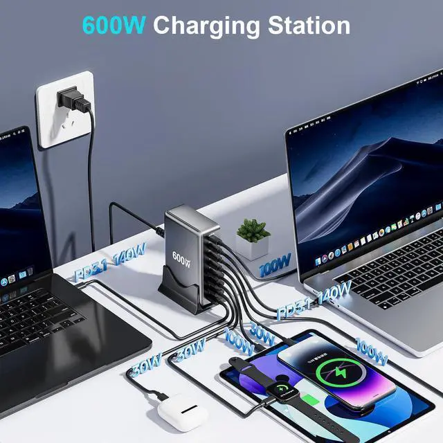 Alt view image 3 of 7 - KEHIPI 600W Fast USB C GaN Pro Charger Block,8 Port Charging Station,Dual 140W PD3.1 PPS Fast Charging Station for Multiple Devices Laptop Wall Charger Compatible with MacBook/iPhone 16/iPad etc