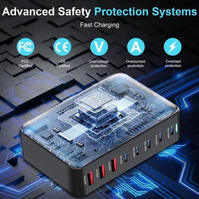 Alt view image 7 of 7 - KEHIPI 600W Fast USB C GaN Pro Charger Block,8 Port Charging Station,Dual 140W PD3.1 PPS Fast Charging Station for Multiple Devices Laptop Wall Charger Compatible with MacBook/iPhone 16/iPad etc