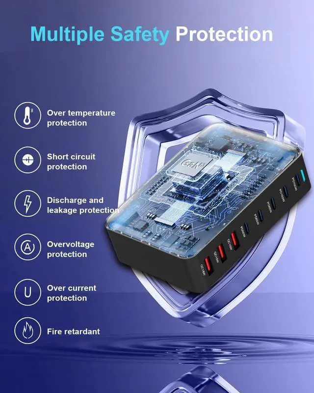 Alt view image 6 of 7 - KEHIPI 440W Fast USB C GAN Charger Block 8 Port Charging Station HUB Brick Dual PD PPS 100W Wall Charger Compatible with MacBook Pro/Air/All, iPad, iPhone 17/16/15/14/Pro Max, Android Devices etc