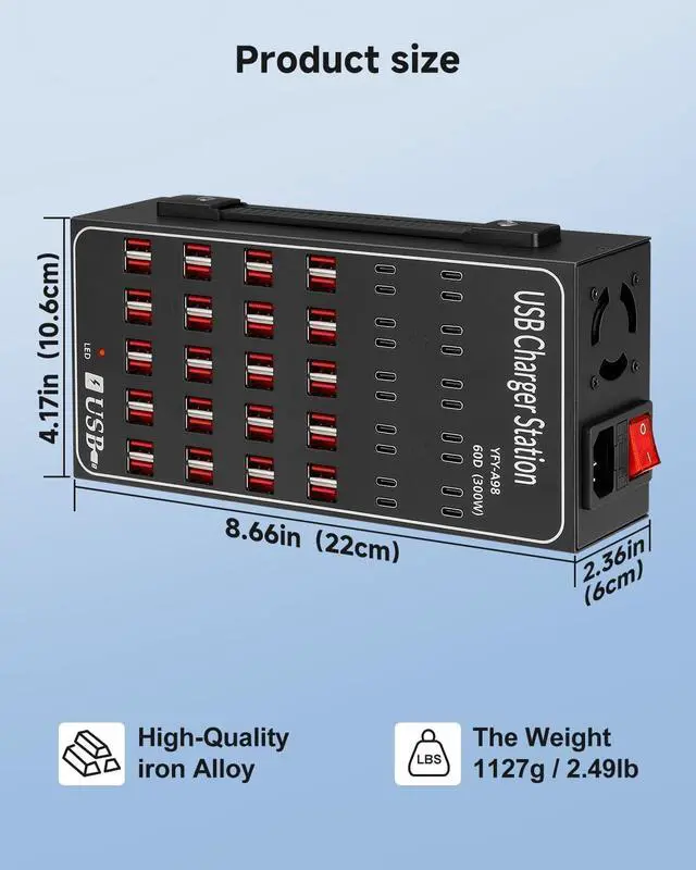 Alt view image 2 of 2 - KEHIPI USB C Charging Station, C Charger Block Multiple Ports 60 Port 300W(60A), USB Charger Station for Multiple Devices Desktop USB Hub Compatible with iPhone 16 15 14 13, iPad Pro, Samsung, Note