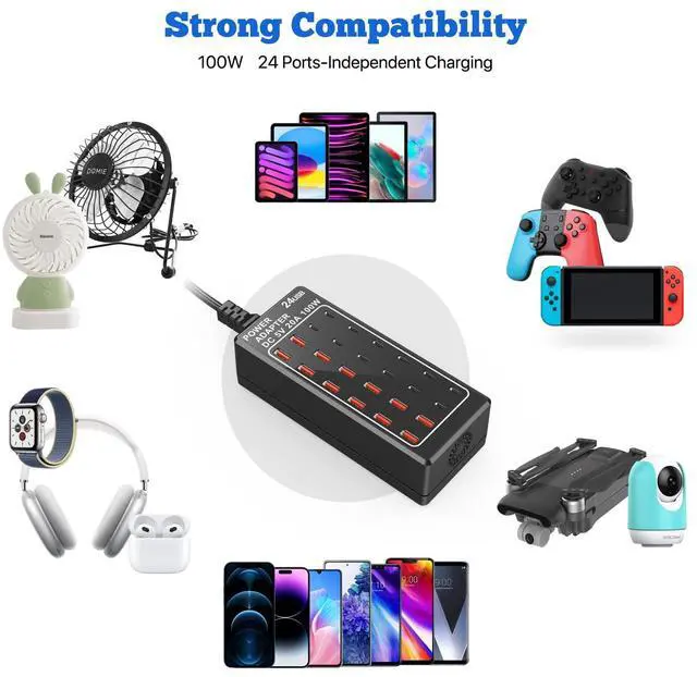 Alt view image 2 of 6 - KEHIPI USB C Charging Station, USB Charger Station Block, 24-Port 100W (20A) Charging Block, Charging Station for Multiple Devices USB Wall Charger Power Hub,Compatible Samsung S24/iPhone/Google