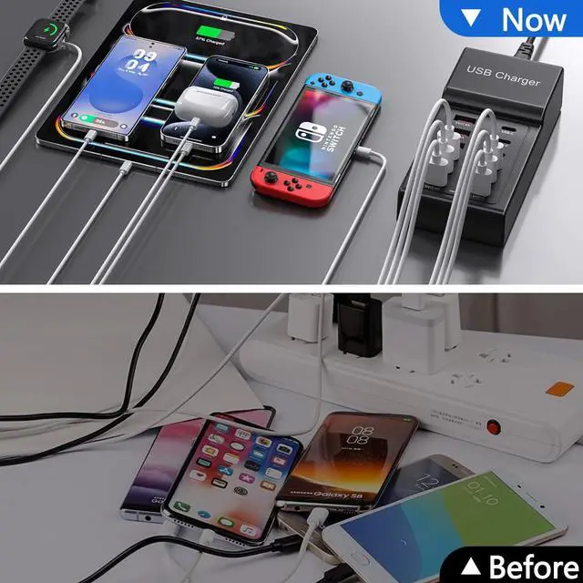 Alt view image 4 of 7 - KEHIPI Multi USB Charger, USB C Charging Block Station, 50W 12 Port Multiple USB C Power Strip USB Hub Compatible with iPhone 16 Pro Max/15/14/13/12/11, iPad, Tablets, Samsung Galaxy S25/S24, Pixel