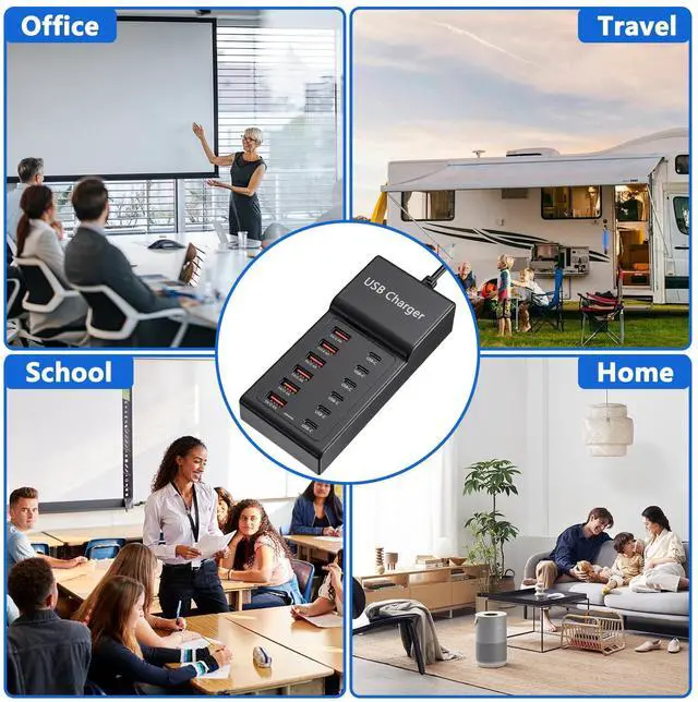 Alt view image 6 of 7 - KEHIPI Multi USB Charger, USB C Charging Block Station, 50W 12 Port Multiple USB C Power Strip USB Hub Compatible with iPhone 16 Pro Max/15/14/13/12/11, iPad, Tablets, Samsung Galaxy S25/S24, Pixel