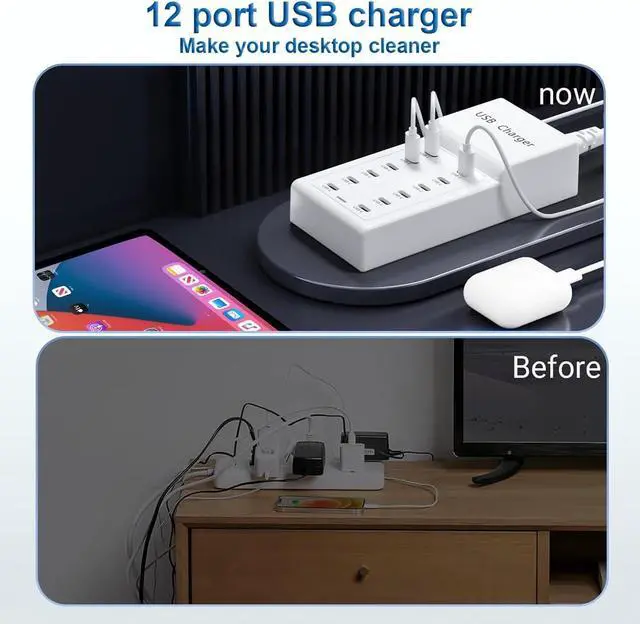 Alt view image 3 of 6 - KEHIPI USB C Charger, 12 Ports USB Charging Station, 50W MultiPort USB Charging Block, USBC Desktop Multiple Charger for iPhone 16/15/14/13/12/iPad/Samsung S24/S23/Ultra/Z Flod/Watch/Headphones