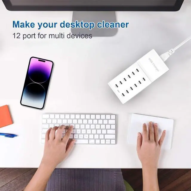 Alt view image 4 of 6 - KEHIPI USB C Charger, 12 Ports USB Charging Station, 50W MultiPort USB Charging Block, USBC Desktop Multiple Charger for iPhone 16/15/14/13/12/iPad/Samsung S24/S23/Ultra/Z Flod/Watch/Headphones