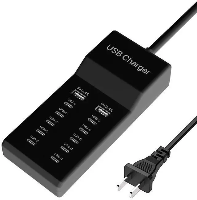 Main image of KEHIPI Multiple USB C Charger, 12 Ports USB Charging Station, 60W MultiPort Charger[10 USB-C+2 USB-A], USB Wall Charger,Desktop USB Charger for iPhone/iPad/Samsung/Google Pixel/Watch/Headphones(Black)