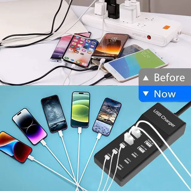 Alt view image 5 of 7 - KEHIPI Multiple USB C Charger, 12 Ports USB Charging Station, 60W MultiPort Charger[10 USB-C+2 USB-A], USB Wall Charger,Desktop USB Charger for iPhone/iPad/Samsung/Google Pixel/Watch/Headphones(Black)