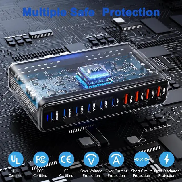 Alt view image 5 of 7 - KEHIPI 730W USB C Charger Block, 10 Port Fast USB Charging Station for Multi Devices, GaN  Charging Block Double 140W/100W/65W PD PPS Port Laptop Charger Compatible with MacBook Pro/Air/iPhone 16/15