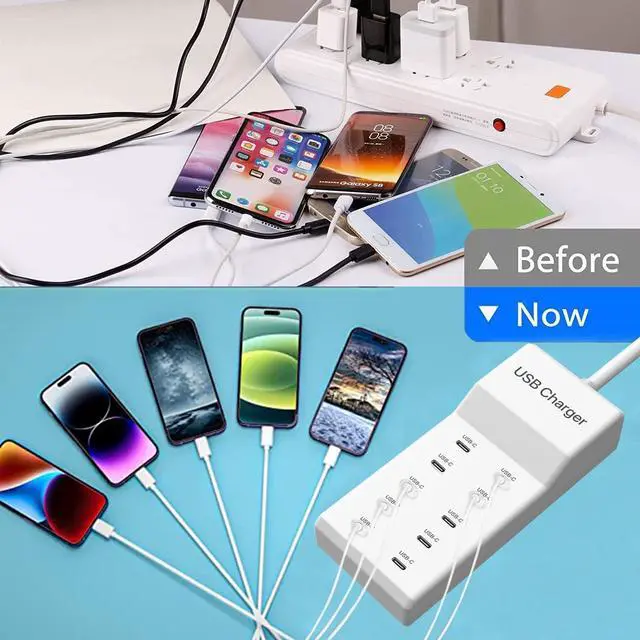 Alt view image 4 of 7 - KEHIPI USB C Charger, 10 Ports USB Charging Station, 50W Multi-Port USBC Charger, USBC Desktop Multiple Charger for iPhone 16/15/14/13/12/iPad/Samsung S24/S23/Ultra/Z Flod/Watch/Headphones