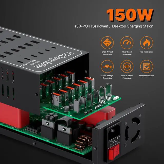 Alt view image 5 of 7 - KEHIPI 30-Ports Charging Station, 150W USB C Charger, USB-C Smart Charger, 30-in-1 Desktop Charging Hub, Multi Ports Charging Station Organizer for iPhone, iPad, Samsung, Tablets and Other Electronics
