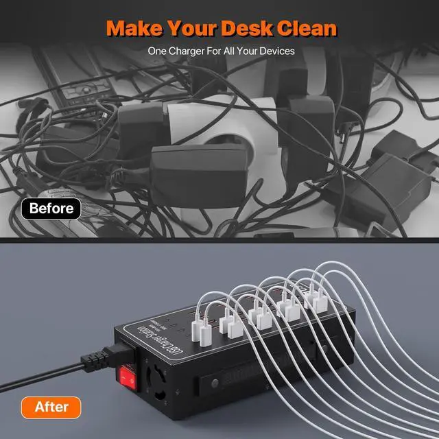Alt view image 4 of 7 - KEHIPI 30-Ports Charging Station, 150W USB C Charger, USB-C Smart Charger, 30-in-1 Desktop Charging Hub, Multi Ports Charging Station Organizer for iPhone, iPad, Samsung, Tablets and Other Electronics