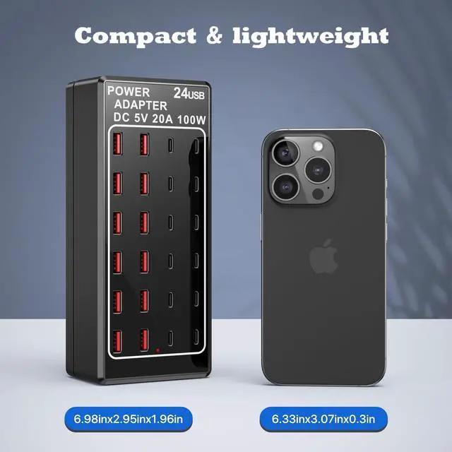 Alt view image 5 of 6 - KEHIPI USB C Charging Station, USB Charger Station Block, 24-Port 100W (20A) Charging Block, Charging Station for Multiple Devices USB Wall Charger Power Hub,Compatible Samsung S24/iPhone/Google