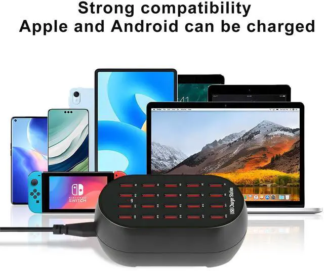 Alt view image 5 of 7 - KEHIPI 20-Port USB Charging Station, 100W Multi-Device Charger Hub, Desktop Power Dock for Smartphones, for iPhone, Samsung Galaxy, iPad, Tablet, Drones, Headphones,Black