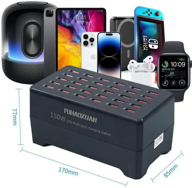 Alt view image 3 of 7 - KEHIPI 150W USB Charging Station, 30-Port Multi USB Charger Hub for Multiple Devices, Fast Charging Block for iPhone, iPad, Android, Tablets & More, Ideal for Schools, Offices, Retail, Events