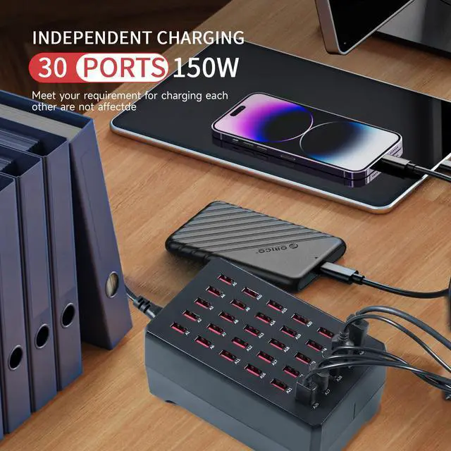Alt view image 6 of 7 - KEHIPI 150W USB Charging Station, 30-Port Multi USB Charger Hub for Multiple Devices, Fast Charging Block for iPhone, iPad, Android, Tablets & More, Ideal for Schools, Offices, Retail, Events