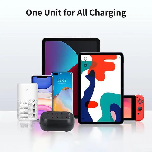 Alt view image 3 of 7 - KEHIPI 10-Port USB Charging Station, 50W Multi-Device Charger Hub, Desktop Power Dock for Smartphones, for iPhone, Samsung Galaxy, iPad, Tablet, Drones, Headphones,Black