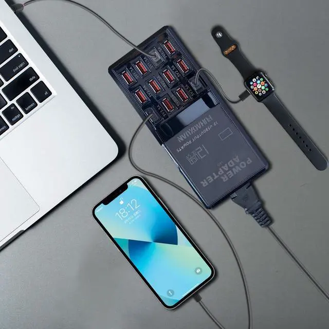 Alt view image 6 of 6 - KEHIPI 60W USB Charging Station for Multiple Devices, 12-Port Multi USB Charger Hub, Fast Charging Dock for iPhone, iPad, Samsung, Tablets & More, Compact Desktop Charger for Home, Office, Travel