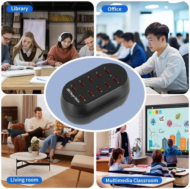 Alt view image 4 of 7 - KEHIPI 10-Port USB Charging Station, 50W Multi-Device Charger Hub, Desktop Power Dock for Smartphones, for iPhone, Samsung Galaxy, iPad, Tablet, Drones, Headphones,Black