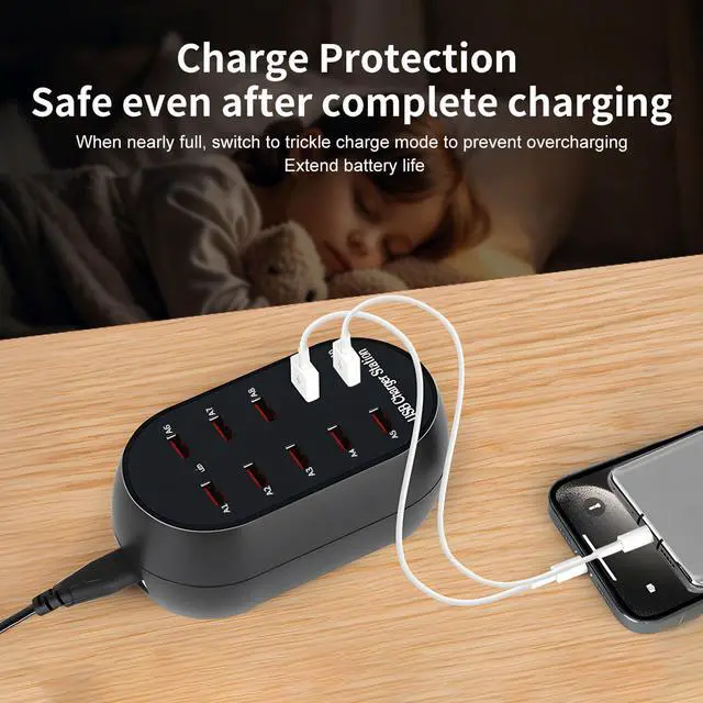 Alt view image 5 of 7 - KEHIPI 10-Port USB Charging Station, 50W Multi-Device Charger Hub, Desktop Power Dock for Smartphones, for iPhone, Samsung Galaxy, iPad, Tablet, Drones, Headphones,Black