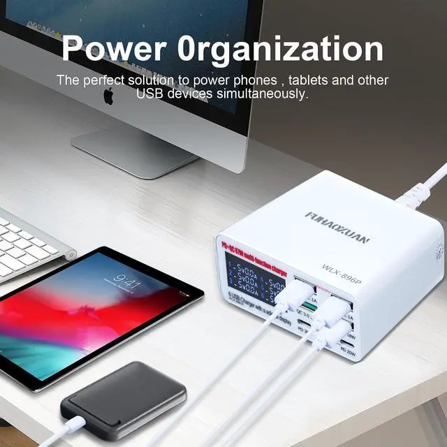 Alt view image 3 of 7 - KEHIPI USB C Charger Block 87W, 6-Port Fast Charging Station for Travel, Office, Desktop, Multi USB Wall Charger Hub for iPhone, Samsung Galaxy, iPad, Laptop, Tablet, Drones, Headphones & More