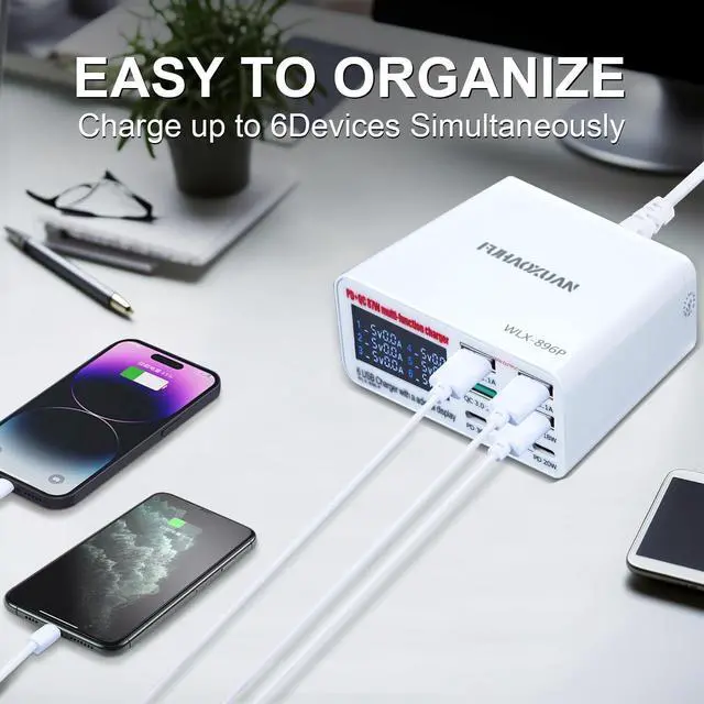 Alt view image 7 of 7 - KEHIPI USB C Charger Block 87W, 6-Port Fast Charging Station for Travel, Office, Desktop, Multi USB Wall Charger Hub for iPhone, Samsung Galaxy, iPad, Laptop, Tablet, Drones, Headphones & More