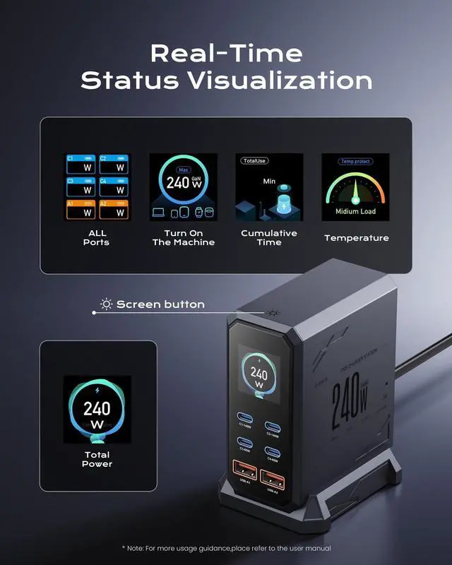Alt view image 4 of 7 - KEHIPI 240W USB C Charger Block, 6 Ports USB Charging Station,GaN 140W PD3.1 Laptop Fast Charger Adapter Desktop Charger Station for MacBook HP iPad iPhone Samsung